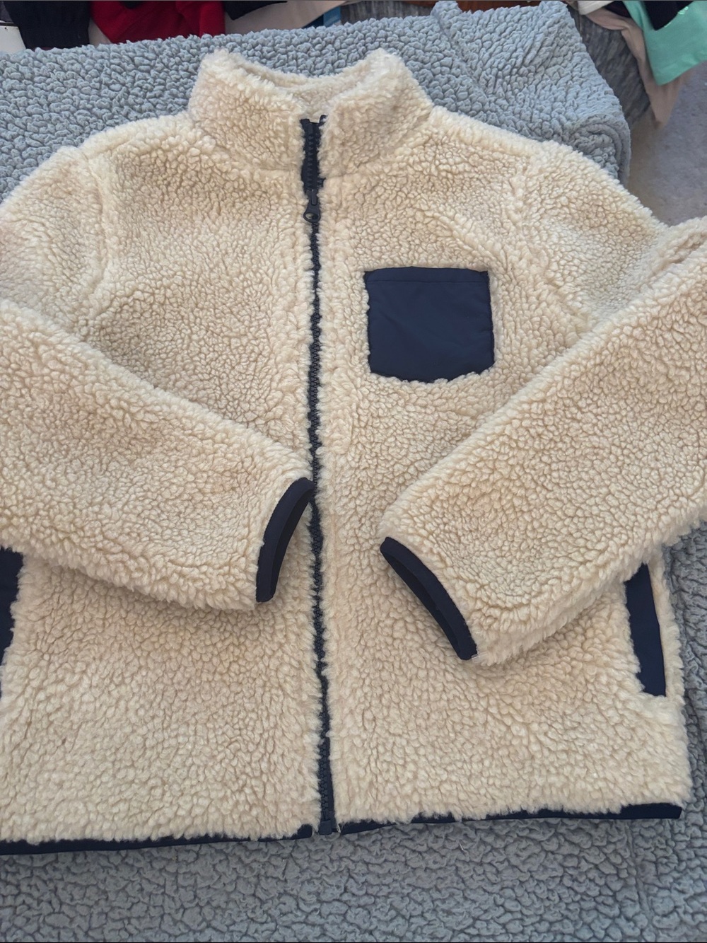 NWOT Janie and Jack Cream Sherpa Jacket with Navy Trim